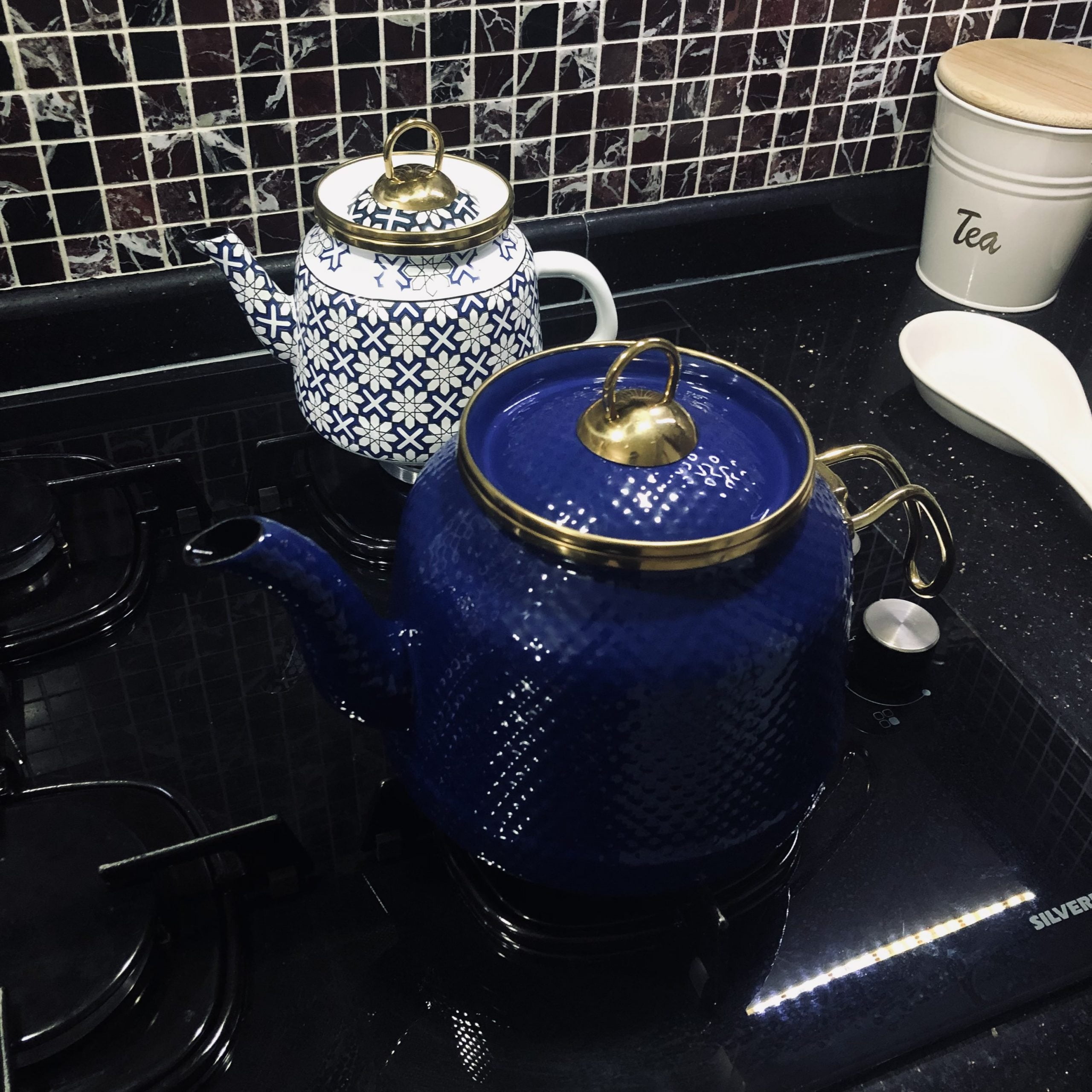 Navy Blue Enamel Tea Kettle Set by Karaca — Aladdin