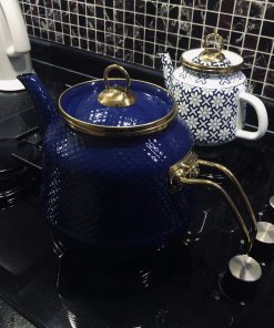 Glaze Dark Blue Enamel Turkish Tea Pot Kettle, Turkish Teapot, Tea Kettle