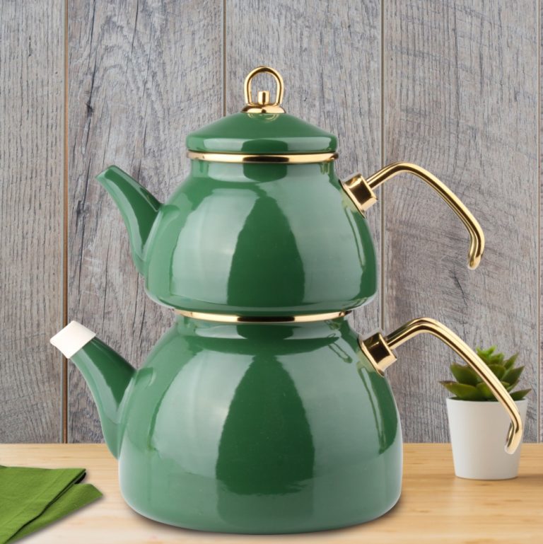 Green Color Glory Enamel Turkish Tea Pot Kettle, Turkish Teapot, Tea Kettle