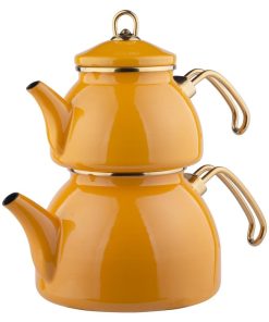 Yellow Color Glory Enamel Turkish Tea Pot Kettle, Turkish Teapot, Tea Kettle