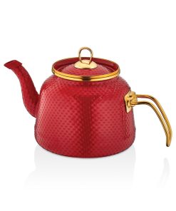 Glaze Red Enamel Turkish Tea Pot Kettle, Turkish Teapot, Tea Kettle