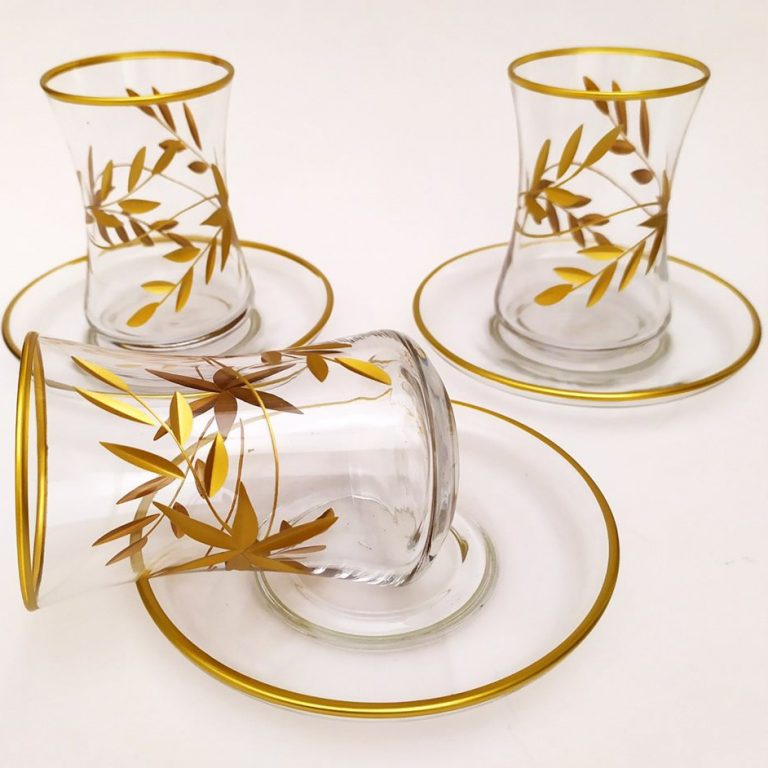 Gold Gilded Flower Pattern Turkish Tea Set