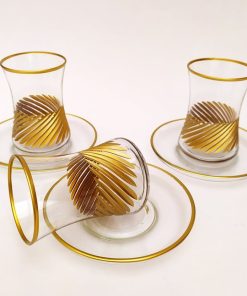 Gold Gilded Line Pattern Turkish Tea Set