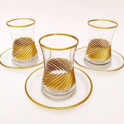 Gold Gilded Line Pattern Turkish Tea Set