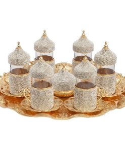 Swarovski Stone Coated Unique Gold Tea Glasses Set