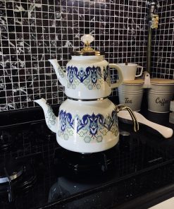 Tulip Pattern Enamel Turkish Tea Pot Kettle, Turkish Teapot, Tea Kettle