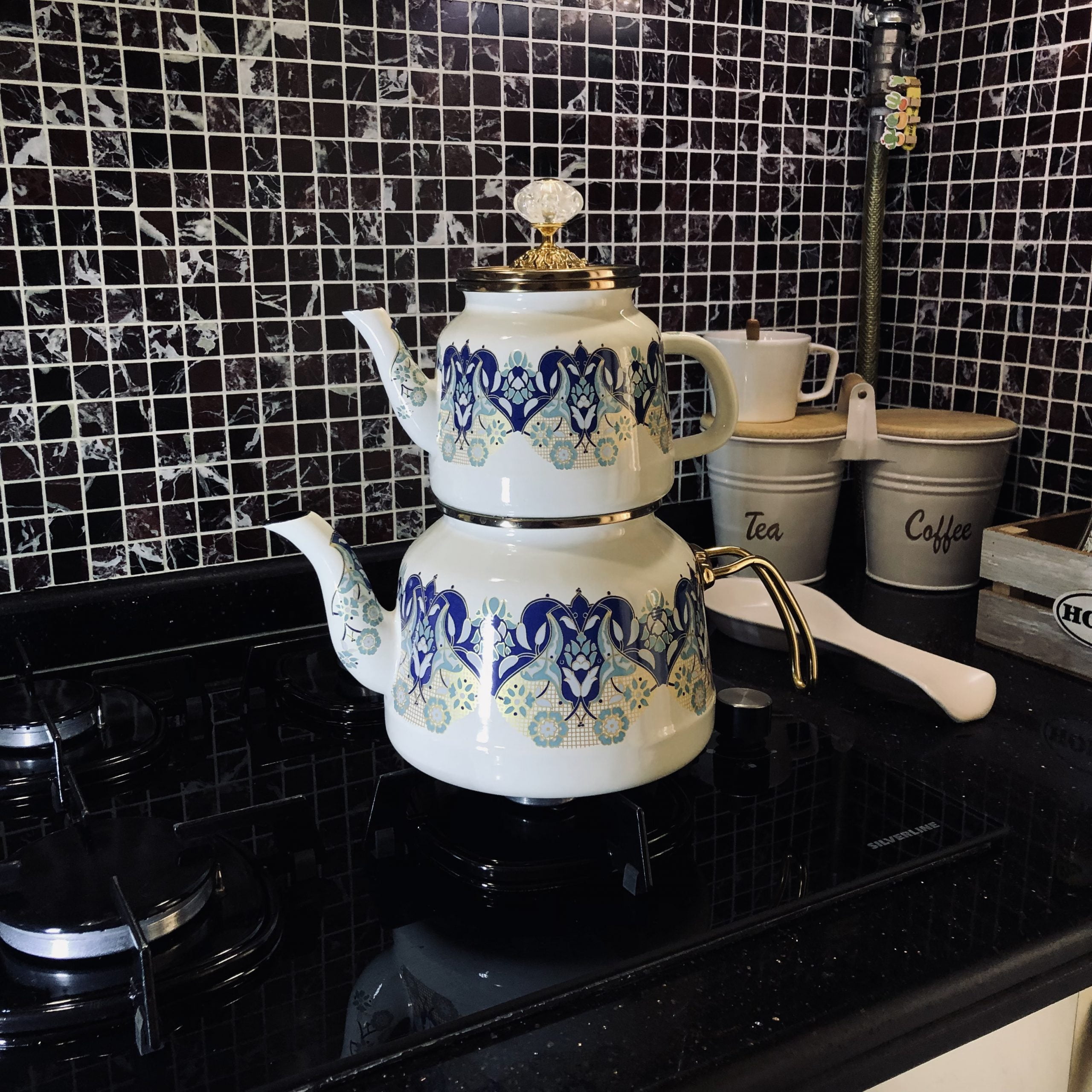 Blue Color Glory Enamel Turkish Tea Pot Kettle, Turkish Teapot