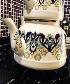 Tulip Pattern Enamel Turkish Tea Pot Kettle, Turkish Teapot, Tea Kettle