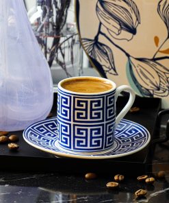 12 Pcs Blue Color Metis Porcelain Turkish Coffee Set