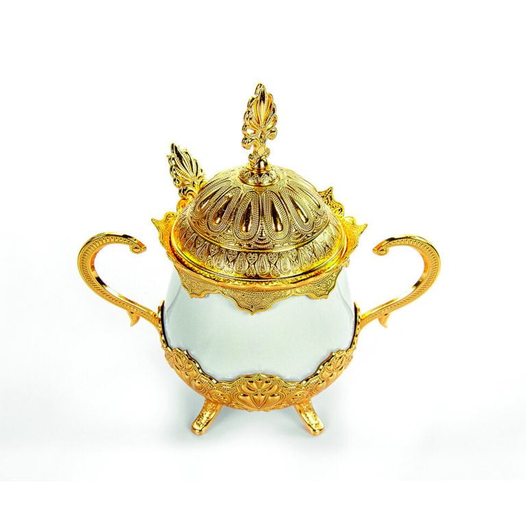Gold Color Luxury Porcelain Sugar Bowl with Lid and Spoon