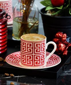 12 Pcs Red Color Metis Porcelain Turkish Coffee Set