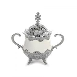 Silver Color Luxury Porcelain Sugar Bowl with Lid and Spoon