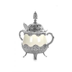Silver Color Luxury Porcelain Sugar Bowl with Lid and Spoon