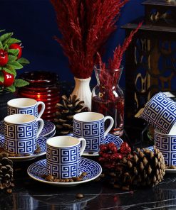 12 Pcs Blue Color Metis Porcelain Turkish Coffee Set