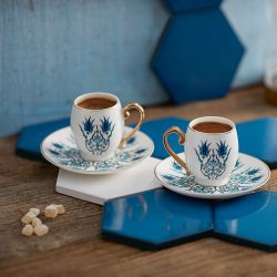 4 Pcs Karaca Iznik Luxury Porcelain Turkish Coffee Set for 2 Person