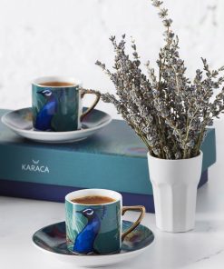 8 Pcs Karaca Peacock Luxury Porcelain Turkish Coffee Set for 4 Person