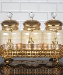 Gold Color Spice Jar Set With Metal Stand