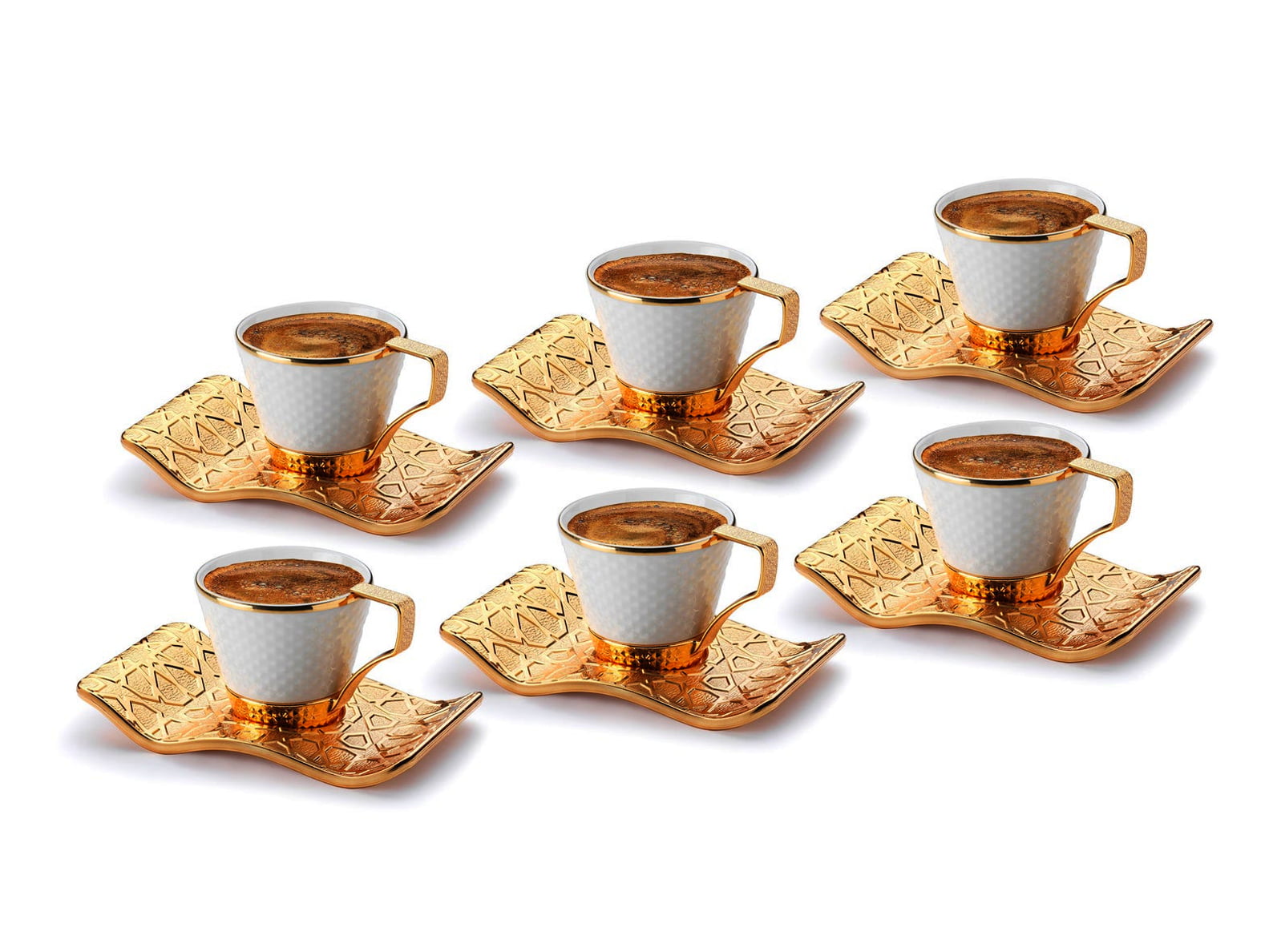 Luxury Gold Color Turkish Coffee Cup Set For Six Person - Traditional Turk