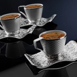 Luxury Silver Color Turkish Coffee Cup Set For Six Person