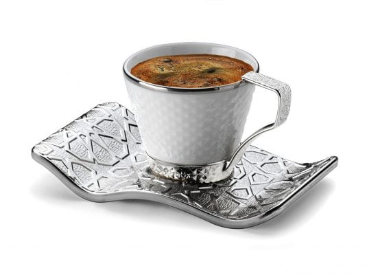 Luxury Silver Color Turkish Coffee Cup Set For Six Person
