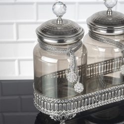 Silver Color Spice Jar Set With Metal Stand