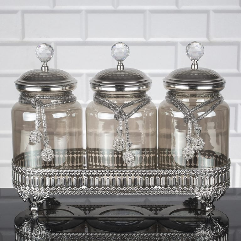 Silver Color Spice Jar Set With Metal Stand