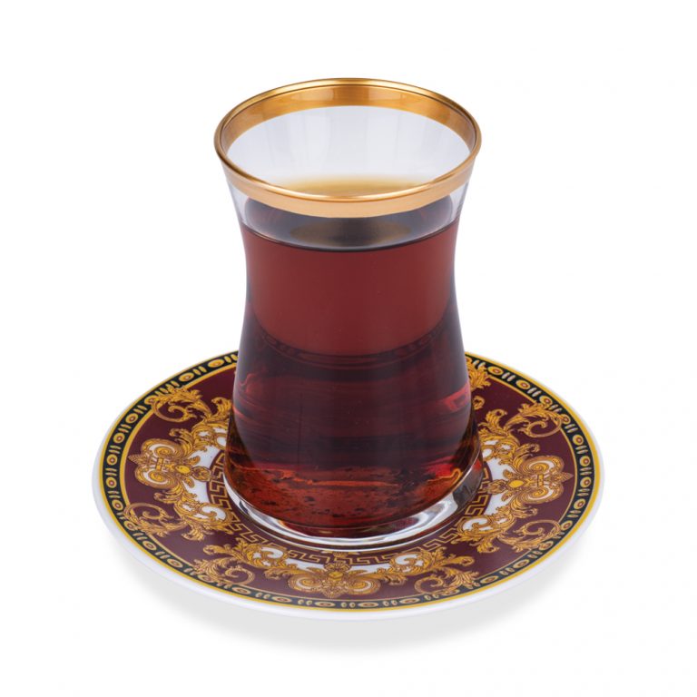 12 Pcs Burgundy Medusa Turkish Tea Set For Six Person