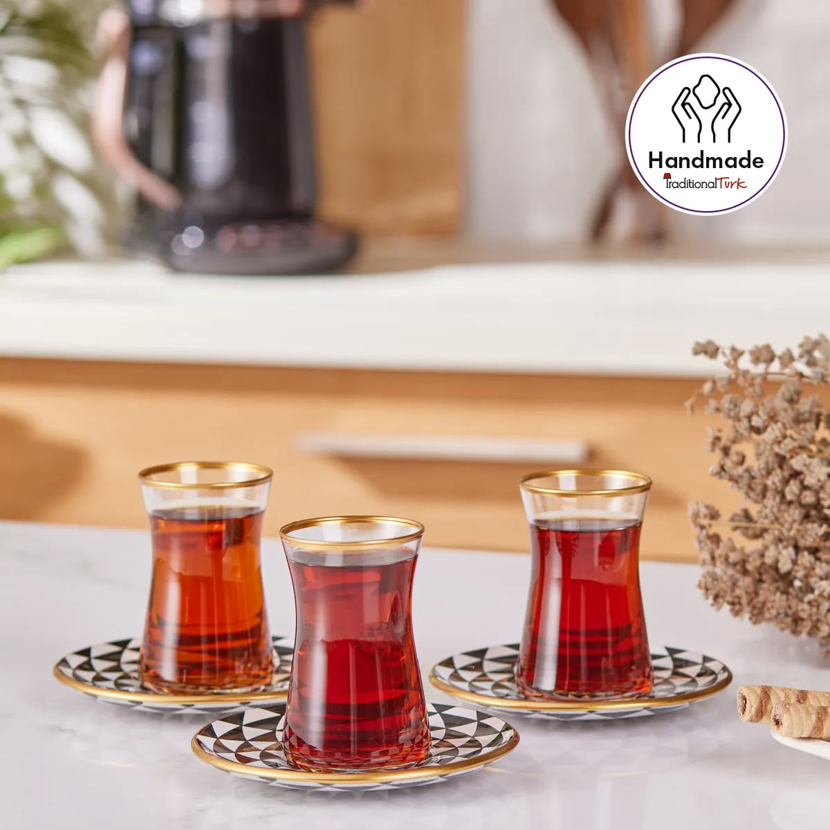White Gold Plated Nida Arabic Tea Glasses Set - Traditional Turk