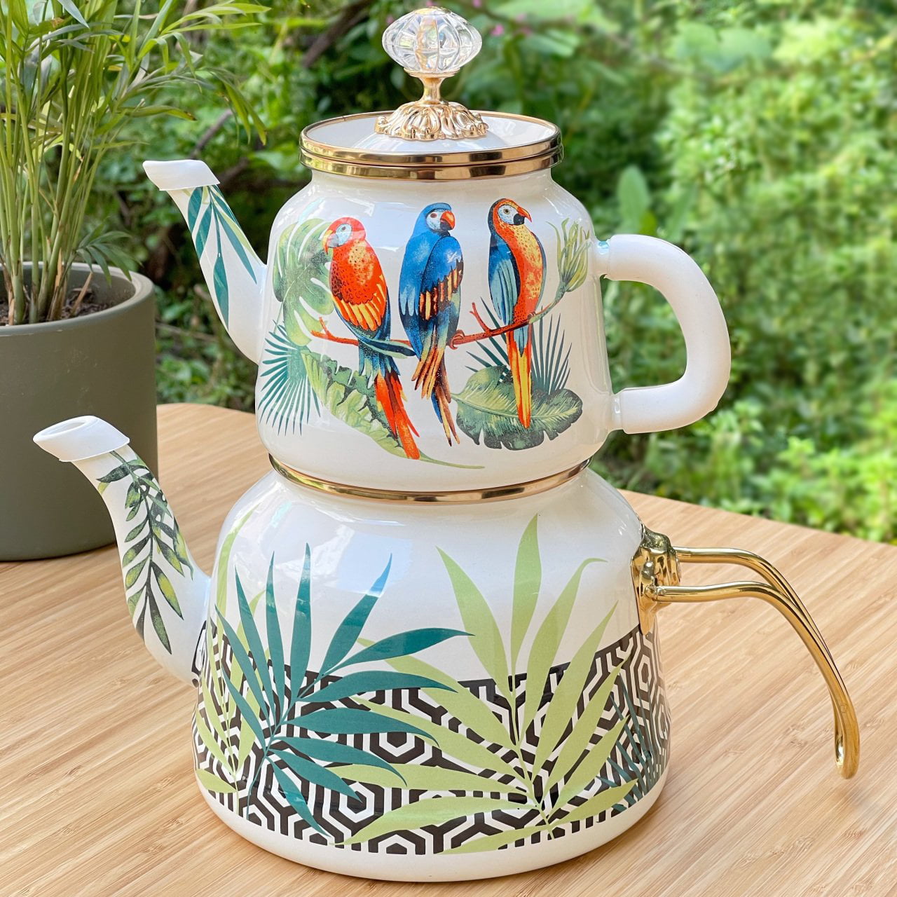 Tiffany Enamel Turkish Double Tea Pot Kettle Vintage Unique Design