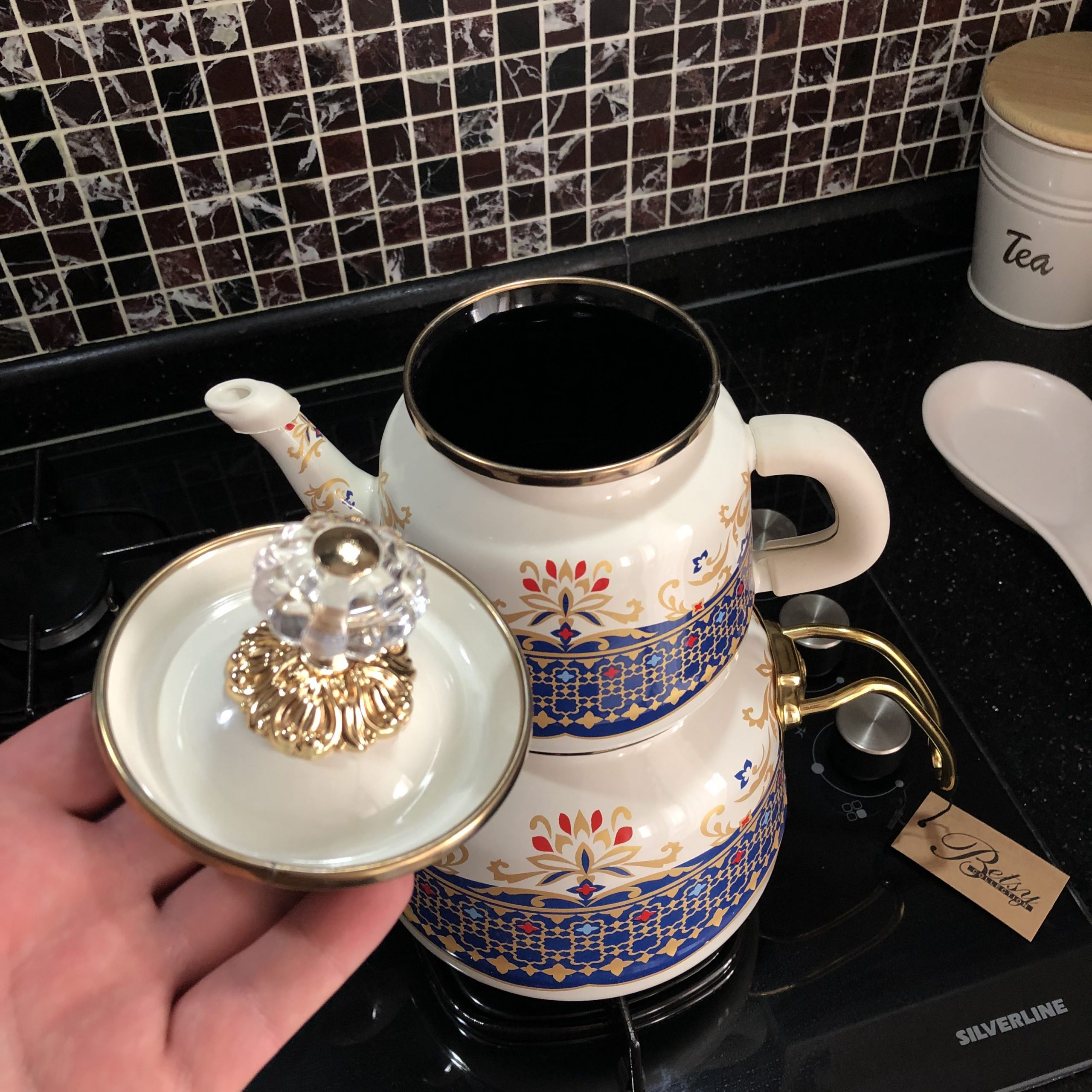 Vintage Pattern Yoruk Enamel Turkish Tea Pot Kettle, Turkish Teapot, Tea  Kettle - Traditional Turk