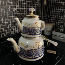 Vintage Pattern Yoruk Enamel Turkish Tea Pot Kettle, Turkish Teapot, Tea Kettle