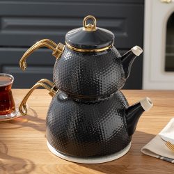 Anthracite Color Ceremony Enamel Turkish Tea Pot Kettle, Turkish Teapot, Tea Kettle