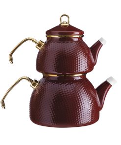Burgundy Color Ceremony Enamel Turkish Tea Pot Kettle, Turkish Teapot, Tea Kettle