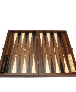 Khaki Color Leather & Wood Luxury Backgammon Set
