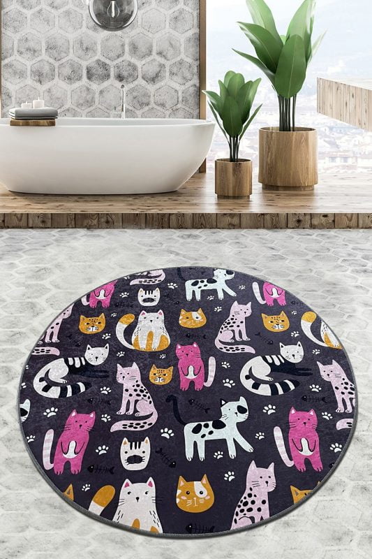 Park Cat Colorful Bath Carpet, Kids Room Rug 100 cm