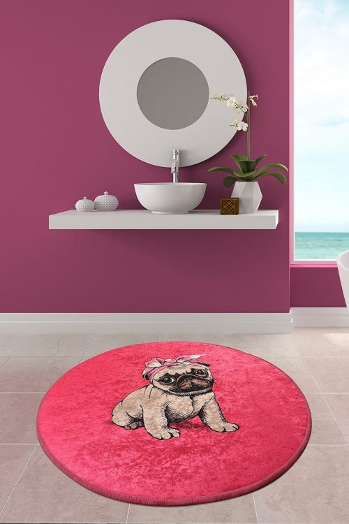Pink Pug Bath Carpet, Kids Room Rug 100 cm