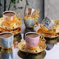 Colorfull Marble Design Luxury Gold Color Coffee Set