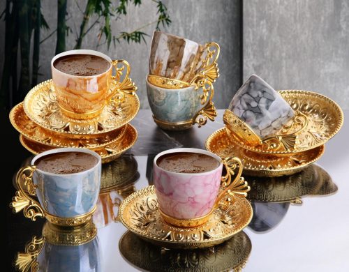 Colorfull Marble Design Luxury Gold Color Coffee Set