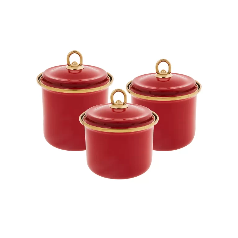 Retro Enamel Red Spice Jar Set, Enamel Canister, Storage Box