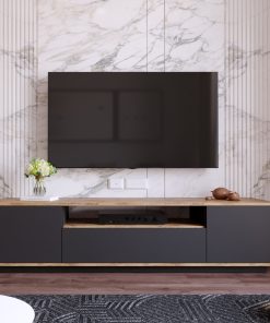 Loft Anthracite TV Stand with 3 Drop-Down Doors, Anthracite Media Stand with 3 Cabinets