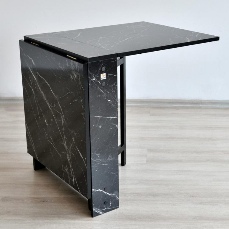 Marble Patterned Folding Dining Table, Foldable Portable Kitchen Desk