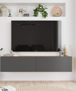 Future Anthracite & Oak Wall Mounted TV Stand with 2 Drop Down Doors, Anthracite Media Stand, Modern TV Stand