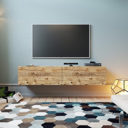 Future Pine Wall Mounted TV Stand with 2 Drop Down Doors, Pine Media Stand, Modern TV Stand