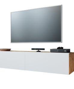 Future White & Oak Wall Mounted TV Stand with 2 Drop Down Doors, White Media Stand, Modern TV Stand