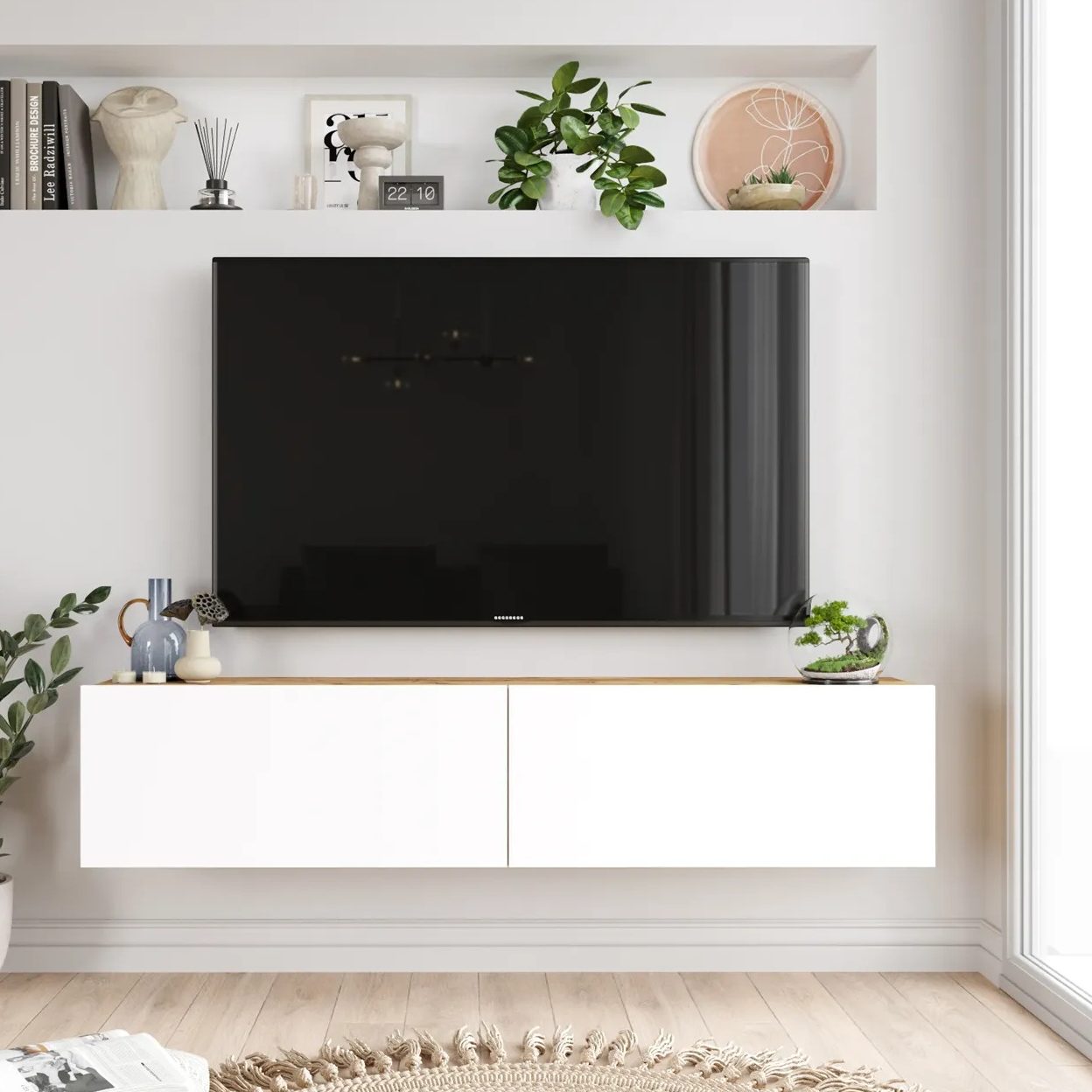 lineær sweater Meget sur Future White & Oak Wall Mounted TV Stand with 2 Drop Down Doors, White  Media Stand, Modern TV Stand - Traditional Turk