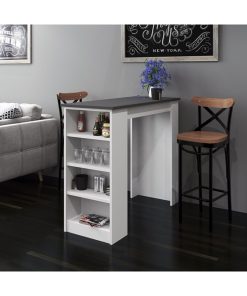 Anthracite Melina Rectangle Bar Table, Kitchen Table, Dinner Table, Kitchen Table With Shelves