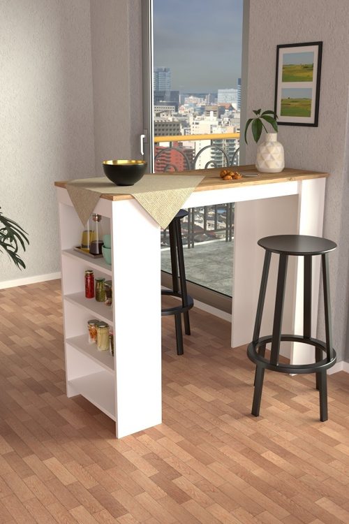 White Melina Rectangle Bar Table, Kitchen Table, Dinner Table, Kitchen Table With Shelves