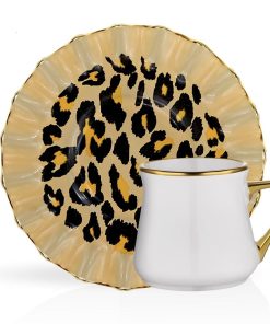 12 Pcs Glore Leopard Wavy Gold Gilded Coffee Cups Set - 6 Person