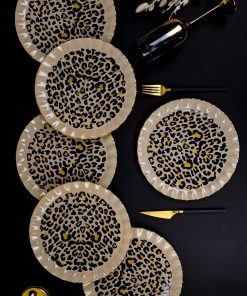 12 Pcs Glore Leopard Wavy Gold Gilded Glass Dinner Plates - 6 Person
