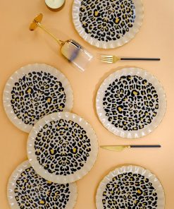 12 Pcs Glore Leopard Wavy Gold Gilded Glass Dinner Plates - 6 Person